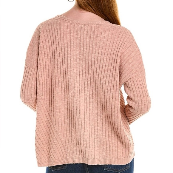 Eileen Fisher Medium Pink Ribbed Organic Cotton Long Sleeve V-neck Sweater - Picture 2 of 9